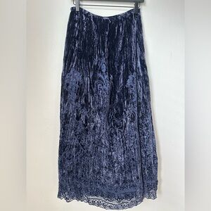 Chicos Navy Velvet Embossed Print Skirt